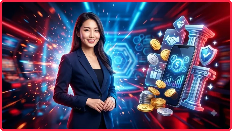 Thiết bị điện tử với biểu tượng bảo mật và khiên bảo vệ trên nền công nghệ